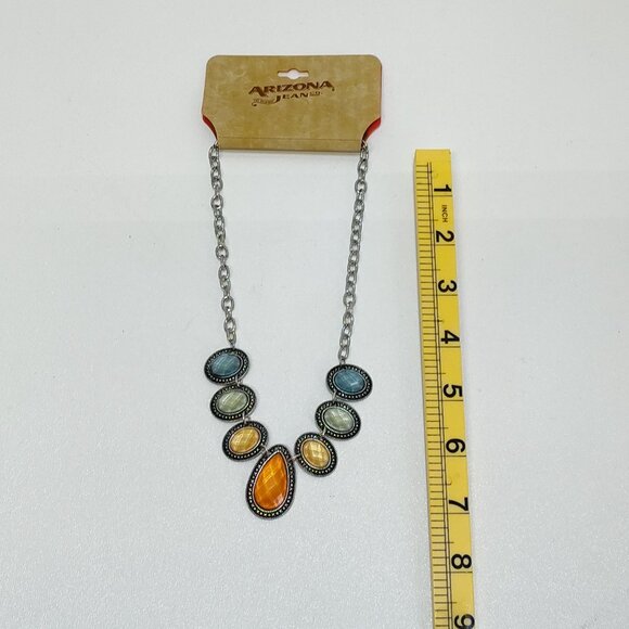 Arizona Jean Co. Necklace Multicolor Pendant Statement Silver Tone Chain 16 Inch - Picture 7 of 7